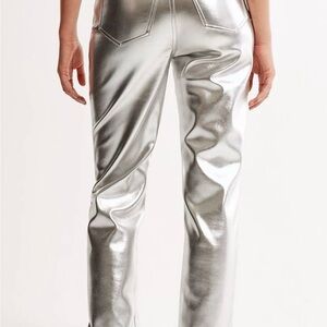 Abercrombie & Fitch Women's Metallic Silver Straight Leg Pants